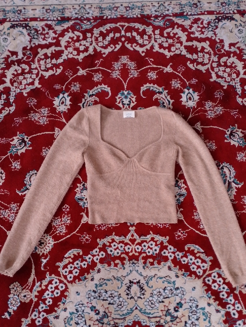 Wilfred Aritzia Long Sleeve Crop Top Deep V Sweater Cashmere Wool Blend